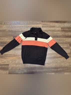 21men Black Sweater with Cream and Orange Stripes GUC